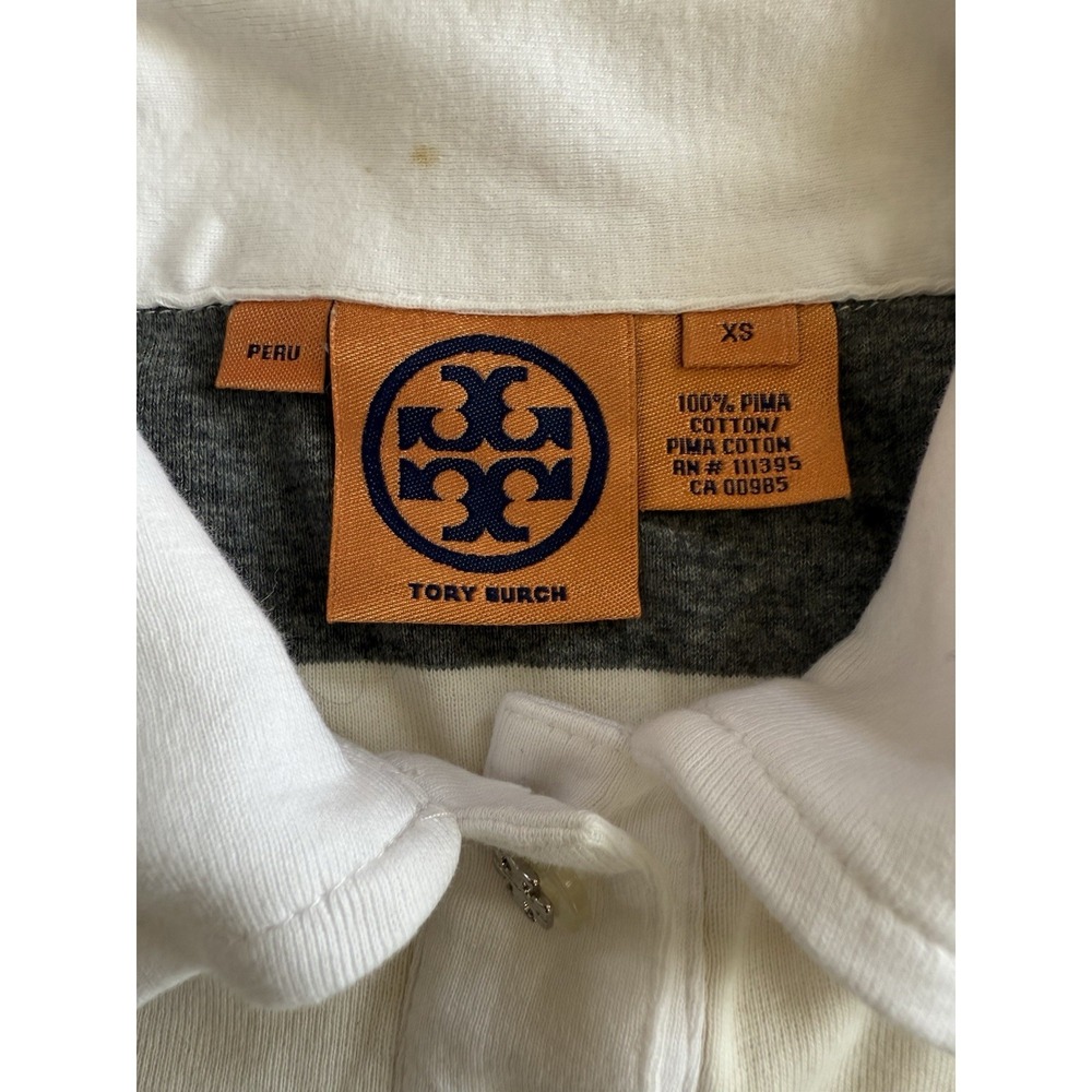 Tory Burch women's gray beige striped pullover polo 100% cotton shirt XS - Picture 5 of 5